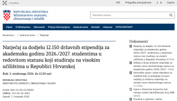 Natječaj za dodjelu 12.150 državnih stipendija za akademsku godinu 2026./2027. studentima u redovitom statusu koji studiraju na visokim učilištima u Republici Hrvatskoj