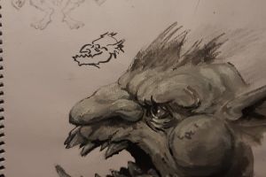 Ivan Nikolić, Goblinova glava, Osijek 2020., Akril na papiru, Detalj iz bilježnice, 10 x 13 cm Ivan Nikolić, Goblinova glava, Osijek 2020., Akril na papiru, Detalj iz bilježnice, 10 x 13 cm