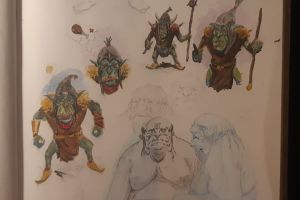 Ivan Nikolić, Studija goblina, Osijek 2020., olovka i akril, Detalj iz bilježnice, 21.0 x 29.7 cm Ivan Nikolić, Studija goblina, Osijek 2020., olovka i akril, Detalj iz bilježnice, 21.0 x 29.7 cm